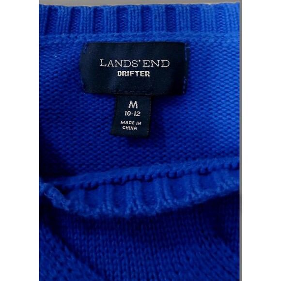 Lands' End Women's Drifter Sweater Blue Cable Knit Cotton Pullover M 10-12 EUC - Picture 6 of 8